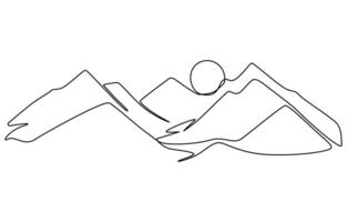 One line art. continues line art. illustration of a landscape, Continuous line drawing art Mountain. vector