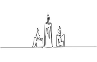 Continuous one line drawing candle. vector