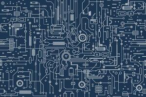 AI concept. Circuit board illustration in the outline. Technology background. Abstract AI circuit board seamless pattern. vector