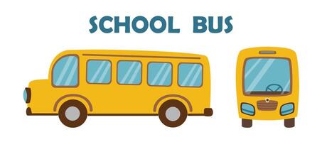 School bus illustration in flat style. Back to school concept. Childrens school elements. vector