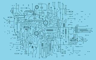 AI concept. Circuit board illustration in the outline. Technology background. Abstract AI circuit board background. vector