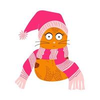 Ginger Cat Dressed in a Pink Hat and Scarf vector