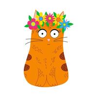 Ginger Cat with a Wreath on his Head vector
