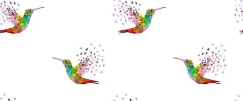 Seamless Pattern with Colorful Flying Hummingbirds Made of Triangular Shapes with Scattered Wing vector