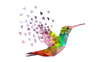 Colorful Flying Hummingbird Made of Triangular Shapes with Scattered Wing vector