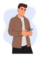 Man using mobile phone. Modern flat illustration. vector