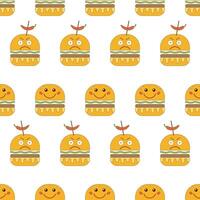 A seamless pattern of burger emojis, funny and angry. Suitable for decoration, design, textiles, scrapbooks, wrapping paper, flyers, posters. vector