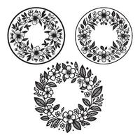 Set of three intricate floral wreath mandala designs for coloring pages, art therapy, and relaxation vector