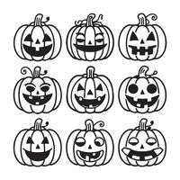 Black and white Halloween pumpkin faces with various expressions vector