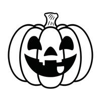 Cartoon pumpkin with a jack-o'-lantern face and green leaf vector