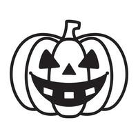 Cartoon pumpkin with a jack-o'-lantern face and green leaf vector