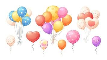 Balloons and balloon bundles set. Balloons of different colors, round and heart shaped. decorative elements for holidays, birthdays vector