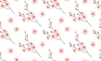 Seamless pattern with sakura. Pink cherry blossom flower branch in full bloom. Flat illustration vector
