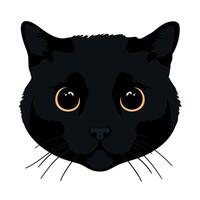 Cat head isolated on white background. Feline face. Black cat with big yellow eyes. Realistic style. For stickers, t shirts, mugs, design vector