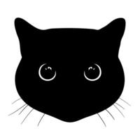Cat silhouette with big eyes and whiskers. Cat looking at camera. illustration isolated on white background vector
