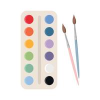 Bright paints in box with paint brush. Watercolor palette. illustration vector