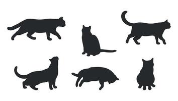Set of cat silhouettes isolated on white background. Different cat poses. Cat is lying, sitting, walking, standing. illustration vector