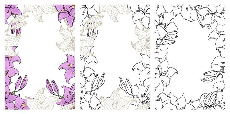 Frame - corner with tiger Lily flowers . Vector illustration