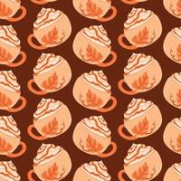pumpkin latte seamless pattern, beautiful mug with leaf, autumn illustration vector