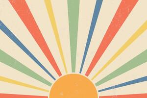 Sun with Rays Retro Background. 90s Vintage Background. vector