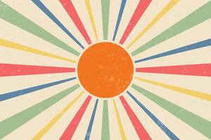 Sun with Rays Retro Background. 90s Vintage Background. vector