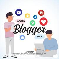 World Bloggers Day background with bloggers preparing content vector