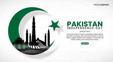 Pakistan Independence Day background with moon and star and silhouette buildings vector