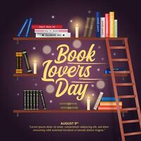 Book Lovers Day background with books on a shelf vector
