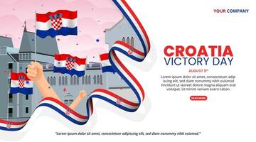 Croatia Victory Day background with waving flags and buildings vector