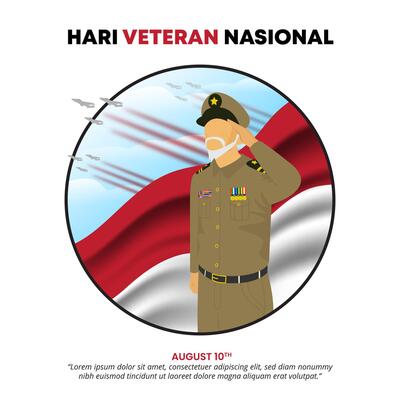 Hari Veteran Nasional or Indonesia National Veteran Day with a veteran and flag