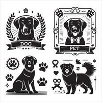 Print A collage of a dog a plant in an illustrated frame risograph silhouette white background vector