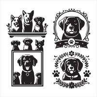 Print A collage of a dog a plant in an illustrated frame risograph silhouette white background vector