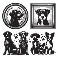Print A collage of a dog a plant in an illustrated frame risograph silhouette white background vector