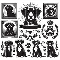 Print A collage of a dog a plant in an illustrated frame risograph silhouette white background vector