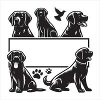 Print A collage of a dog a plant in an illustrated frame risograph silhouette white background vector