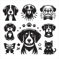 Print A collage of a dog a plant in an illustrated frame risograph silhouette white background vector