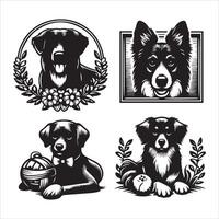 Print A collage of a dog a plant in an illustrated frame risograph silhouette white background vector