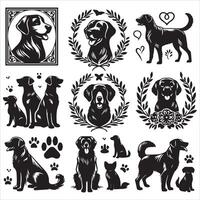 Print A collage of a dog a plant in an illustrated frame risograph silhouette white background vector