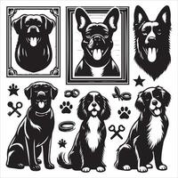 Print A collage of a dog a plant in an illustrated frame risograph silhouette white background vector