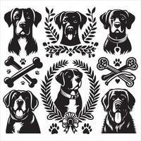 Print A collage of a dog a plant in an illustrated frame risograph silhouette white background vector