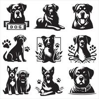 Print A collage of a dog a plant in an illustrated frame risograph silhouette white background vector