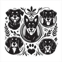 Print A collage of a dog a plant in an illustrated frame risograph silhouette white background vector