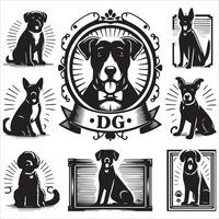 Print A collage of a dog a plant in an illustrated frame risograph silhouette white background vector