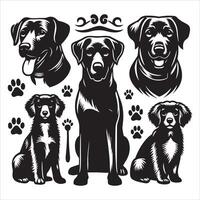 Print A collage of a dog a plant in an illustrated frame risograph silhouette white background vector