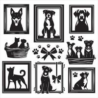 Print A collage of a dog a plant in an illustrated frame risograph silhouette white background vector