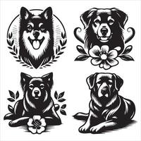 Print A collage of a dog a plant in an illustrated frame risograph silhouette white background vector