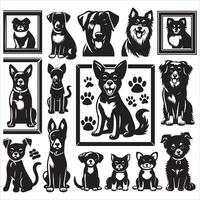 Print A collage of a dog a plant in an illustrated frame risograph silhouette white background vector
