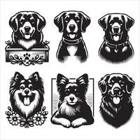 Print A collage of a dog a plant in an illustrated frame risograph silhouette white background vector