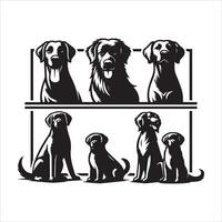 Print A collage of a dog a plant in an illustrated frame risograph silhouette white background vector