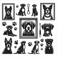 Print A collage of a dog a plant in an illustrated frame risograph silhouette white background vector